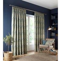 Lucetta Prussian Blue Pencil Pleat Curtains Blue/White/Green