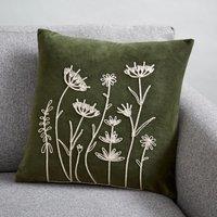 Velour Rope Embroidered Floral Cushion Olive