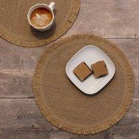 Set of 2 Round Hessian Tassel Edge Placemats