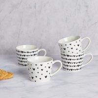 Set of 4 Black and White Heart Mugs