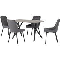 Athens Rectangular Dining Table with 4 Avery Chairs, Concrete Effect