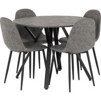 Athens Round Dining Table with 4 Chairs, Grey Concrete Effect