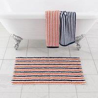 Orange and Navy Stripe Bobble Bath Mat Orange/Navy Blue/White