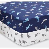 Sharks Pack of 2 Fitted Sheet Blue