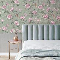 Akina Floral Sage Wallpaper Pink/Green