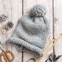 Beginners Grey Pom Pom Hat Knit Kit Grey