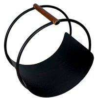 Leather Handle Round Log Holder Black