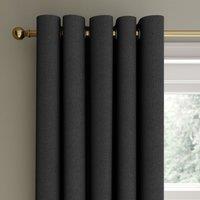 Rotterdam Herringbone Black Blackout Eyelet Curtains Black