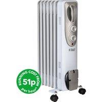 Dunelm White Russell Hobbs 1500W 7 Fin Oil Filled Heater, 33cm x 24cm x 62.5cm White