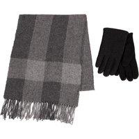 totes Mens Wool Scarf and Thermal Glove Set Grey/Black