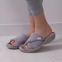 totes Isotoner Popcorn Open Toe Slippers Grey