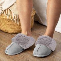 totes Isotoner Real Suede Ladies Mule Slippers Grey