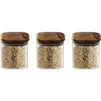 Set of 3 Air Seal Square Glass Storage Jars Clear