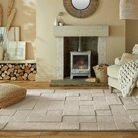 Checkerboard Wool Rug Beige