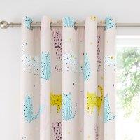 Catherine Lansfield Cute Cats Pink Eyelet Curtains Pink/Blue/Yellow