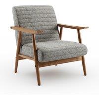 Quinn Grey Textured Weave Wooden Arm Accent Chair