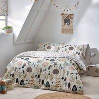 Scandi Woods Natural Duvet Cover and Pillowcase Set White/Pink/Green