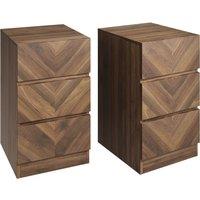 Set of 2 Taranto 3 Drawer Bedside Tables, Walnut