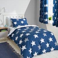 Navy Blue Stars Reversible Duvet and Pillowcase Set Navy Blue/White