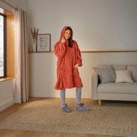 Flower Carved Oversized Fleece Hoodie, Coral