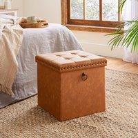 Faux Leather Cube Ottoman Tan Tan