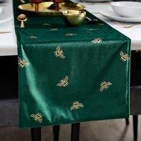 Bees Velvet Green Table Runner 35cm x 230cm