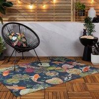 Paoletti Koi Midnight Washable Indoor Outdoor Rug Navy Blue/Green/Orange