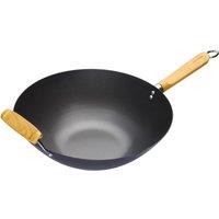 KitchenCraft World of Flavours Oriental Wood Handle Non-Stick Carbon Steel Wok