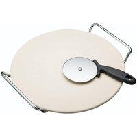 KitchenCraft World of Flavours Italian Pizza Stone Stand and Pizza Cutter Set 32cm