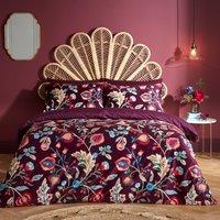 Delilah Purple Floral Fruit Tree Velvet Duvet Cover & Pillowcase Set Purple/Blue/Orange