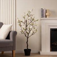 Artificial White Cherry Blossom Tree in Black Plant Pot