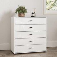 Wiemann Kahla Glass Fronted Large 5 Drawer Chest Off-White