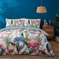 Tropical Garden White 100% Cotton Duvet Cover and Pillowcase Set