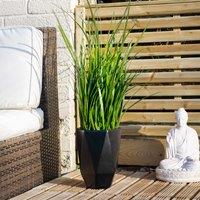 Artificial Grass in White Geometric Plant Pot