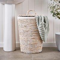 White Wash Wicker Laundry Basket