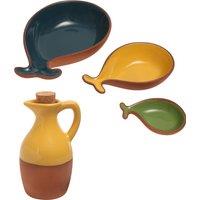 Dexam Sintra Set of 3 Glazed Terracotta Fish Tapas Dishes & Oil Drizzler