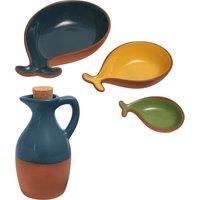 Dexam Sintra Set of 3 Glazed Terracotta Fish Tapas Dishes & Oil Drizzler