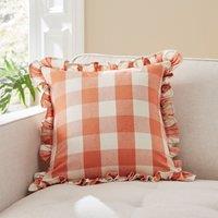 Frilled Check Cushion Clay Orange/White