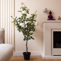 Artificial White Rose Tree in Black Plant Pot