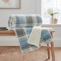 Printed Check Sherpa Throw, 130x180cm Duck Egg (Blue)