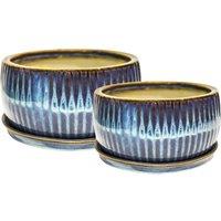 Set of 2 Round Reactive Glaze Bonsai Plant Pots
