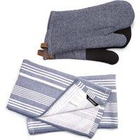 Cuisinart Set of 2 Blue Striped Tea Towels and Single Oven Gloves Blue