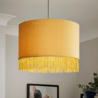 Fringed Velvet Drum Lamp Shade Ochre