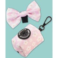 Pink Flowers Poo Bag Holder & Bow Tie Set