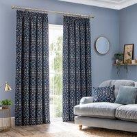 Folk Floral Navy Pencil Pleat Curtains Navy