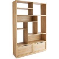 Hardy Wide Bookcase with 2 Drawers, Oak Effect Oak