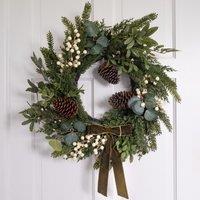 Artificial Mistletoe Pine Cone Green Bow Wreath