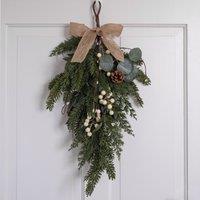 Artificial Mistletoe & Pine Cone Door Swag with Hessian Bow