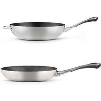 Non-Stick Tri Ply Fry Pan and Wok 2 Piece Set Silver