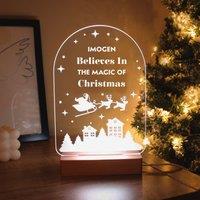 Personalised Christmas Scene LED Light with Wooden Base